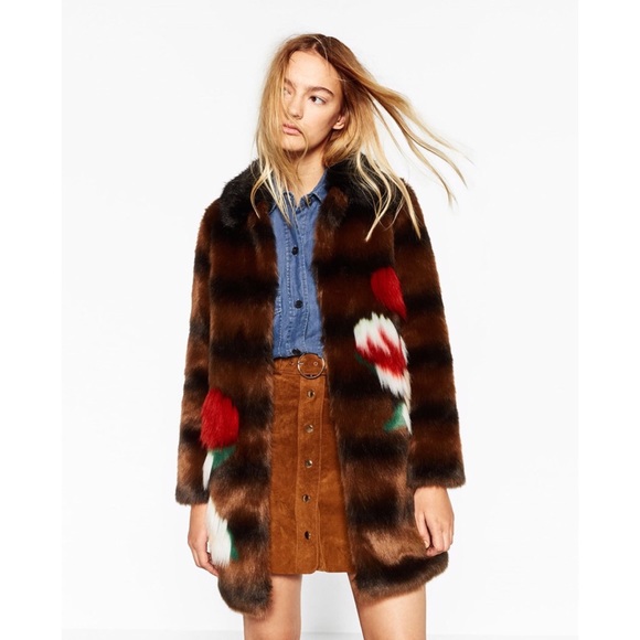 colored faux fur coat zara